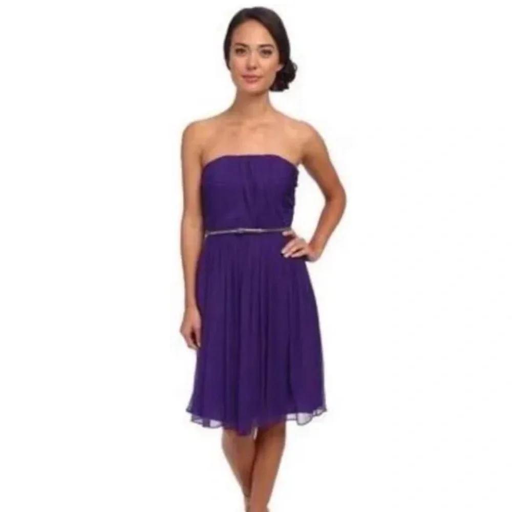 Donna Morgan 100% silk strapless draped Grecian dark purple cocktail dress - Picture 1 of 7